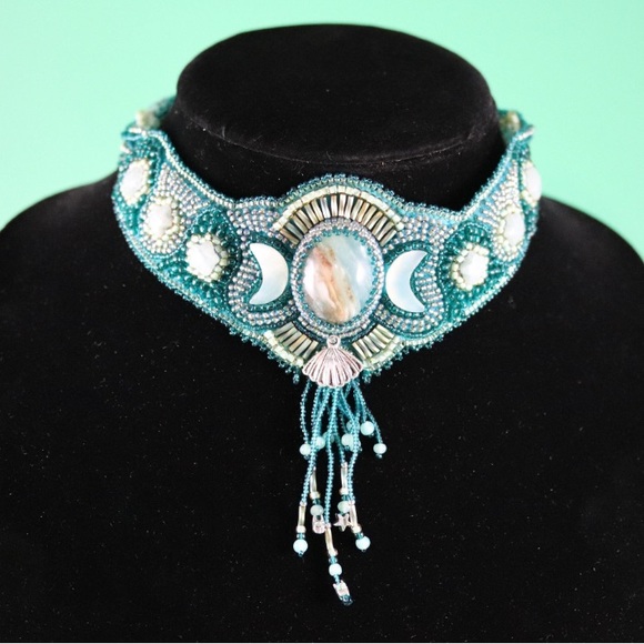 Extra Small Gemstone Choker / Bead Embroidered